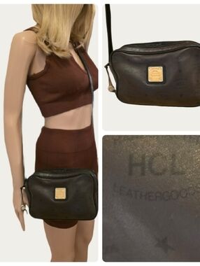 Vintage HCL Handcrafted Leather Brown Monogram Crossbody/ Shoulder Bag